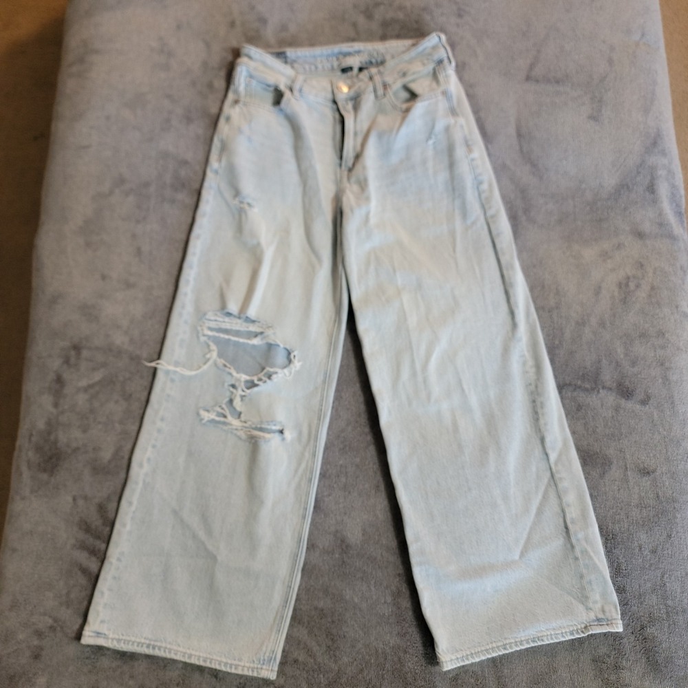 American Eagle Womens 0 Strigid Denim High Rise Baggy Wide Leg Ankle Vtg Y2k 90s